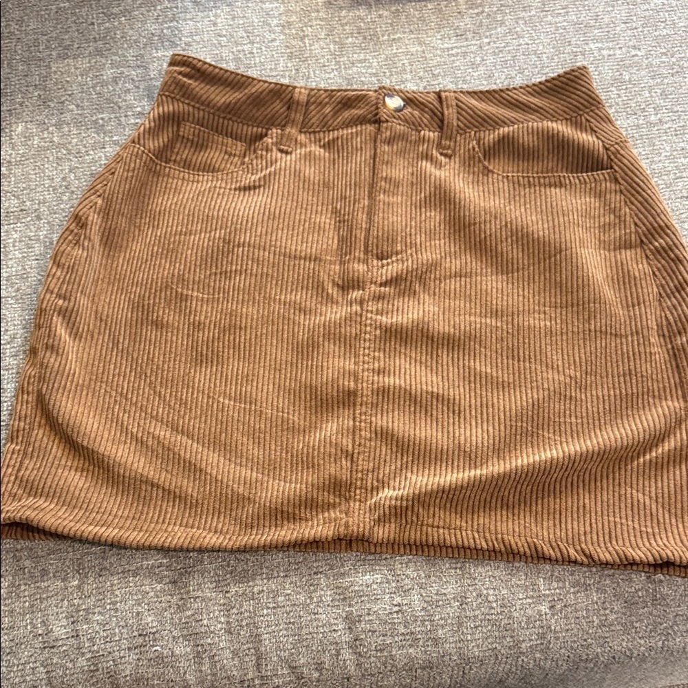 Brown Corduroy Mini Skirt - Picture 2 of 3
